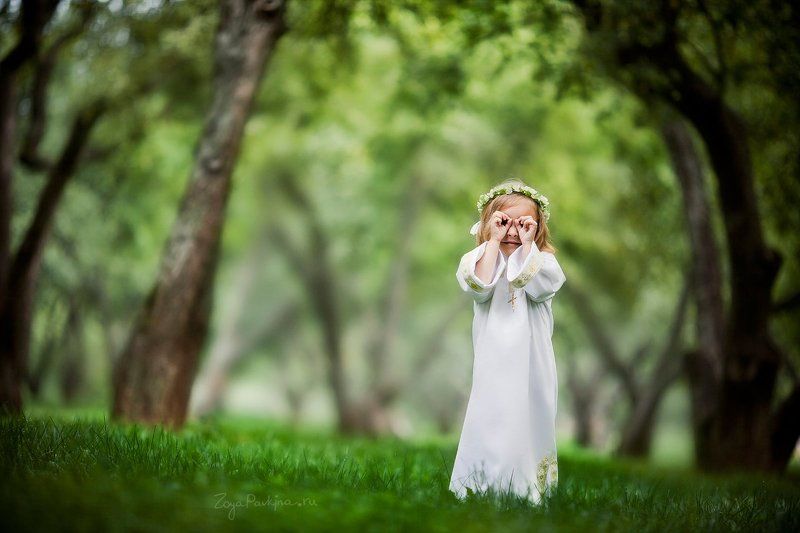 девочка, лес, яблони В лесуphoto preview