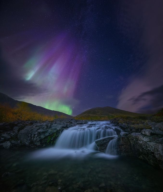 Водопад в свете Авроры.photo preview