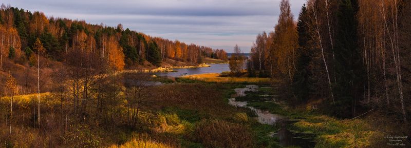 Ивановская область, Притоки Волги, Верхняя Волга, Осень, Золотая Осень, Панорама, Лесная река, Пучежский район, Пучеж, Golden Fall, Autumn, Russia  \