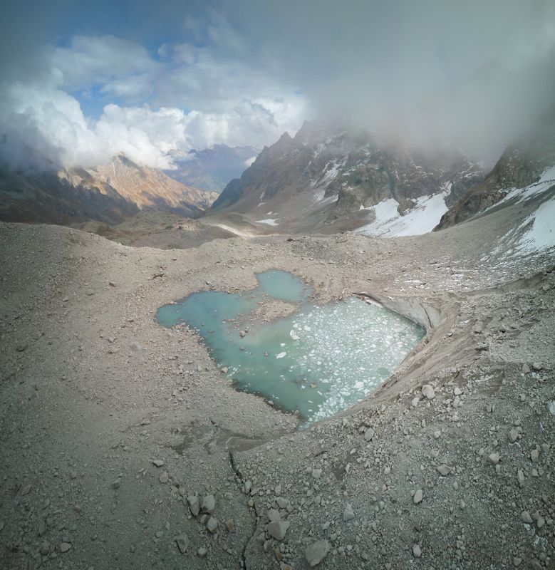 Кавказ, горы, ледник, туман, облака Хаджибейское ущельеphoto preview