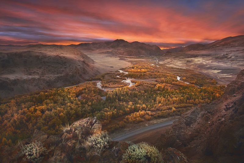 красная горка, алтай, закат, пейзаж, горы, чуя, река, природа Красный свет на Красной горке. фото превью