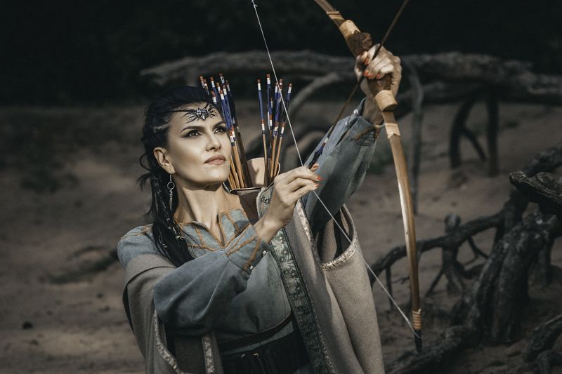 лучница средневековье скандинавия лесная воительница косы стрелы лук сова photo preview