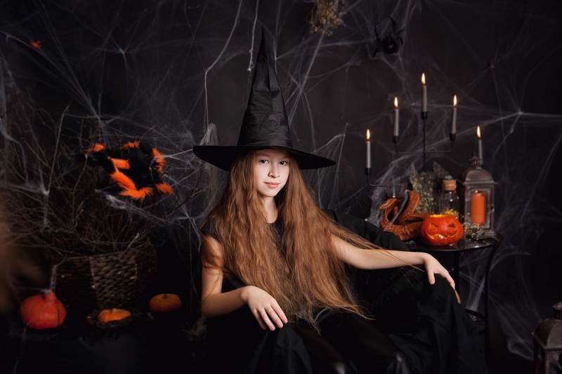 хэллоуин, halloween, портрет, portrait, осень, autumn, children portrait, детский портрет, фотосессия, photoshoot, портрет, студийный портрет, девочка, ведьмочка, студийная фотосессия  фото превью