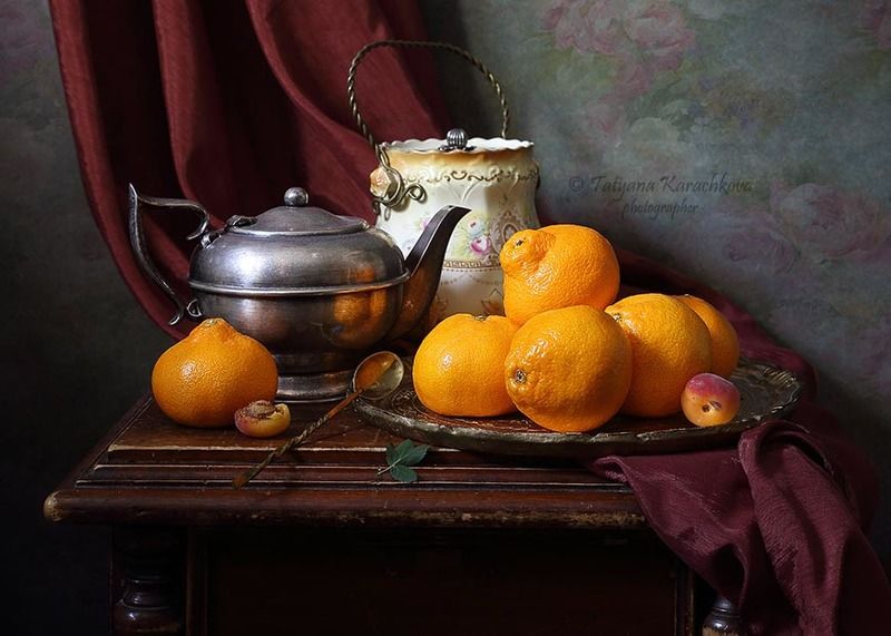 натюрморт, мандарины, чайник С мандаринамиphoto preview