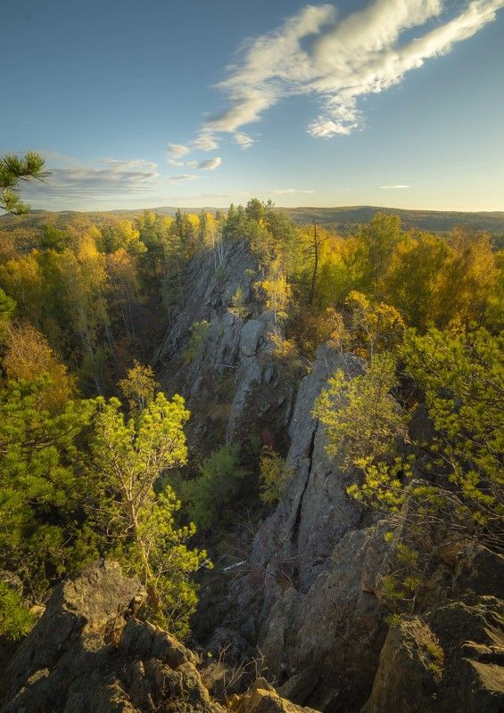 осень солнце лес пейзаж деревья свет  урал скалы горы Осенние скалыphoto preview