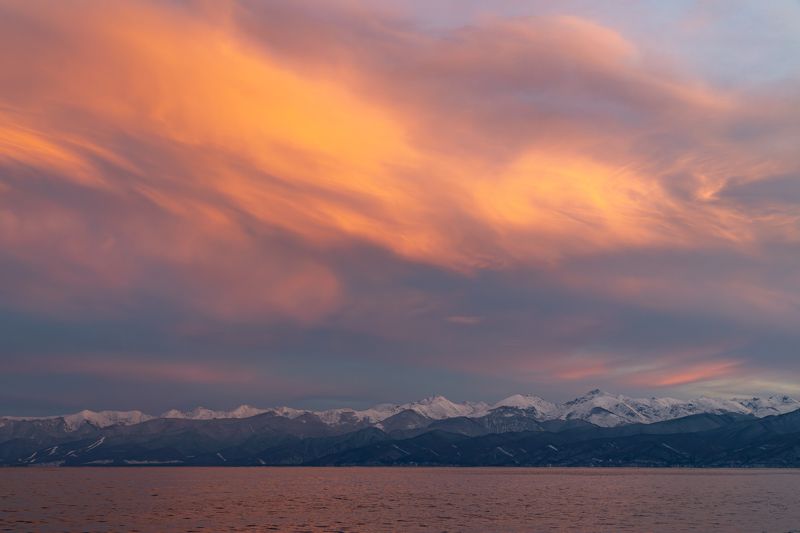 байкал, хамар-дабан, закат Огненный ноябрьский закат на Байкале фото превью