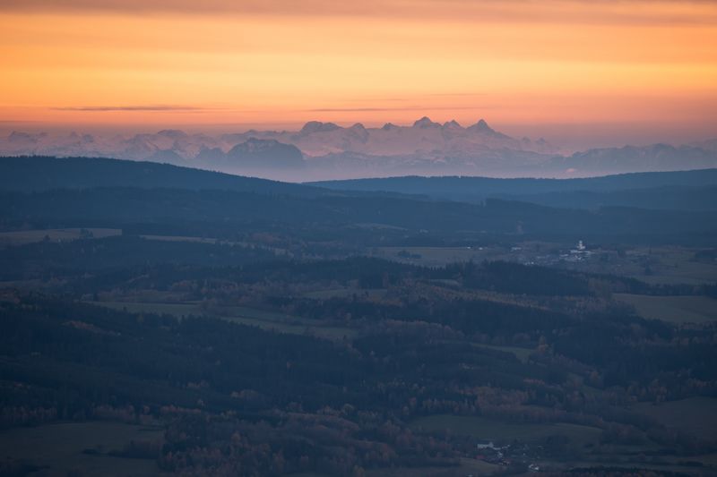 sunset,dachstein,hoher dachstein,view,snow,mountain,glacier,sky,clouds Hoher Dachstein from Šumava National parkphoto preview