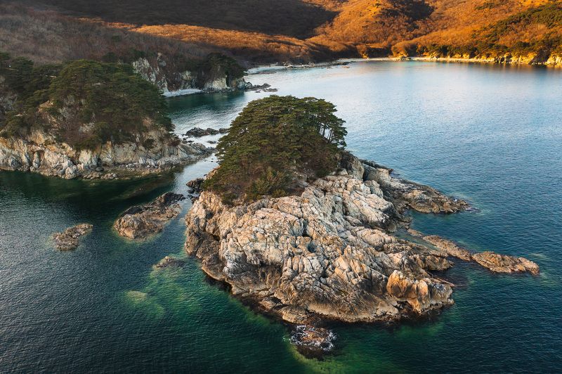 остров, остров томящегося сердца, бухта теляковского, заповедник, приморский край, приморье, дальний восток, россия, аэросъемка Остров Томящегося сердца.Приморье.photo preview