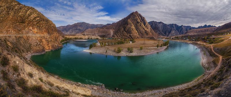 Алтай, Горный алтай, Горы, Катунь, Небо, Осень, Пейзаж, Природа, Река, Сибирь Катуньphoto preview