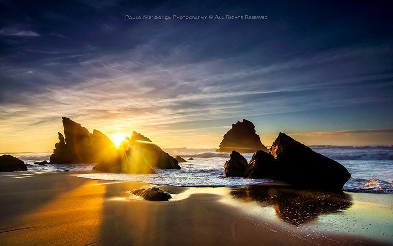 Beach, Portugal, Rocks, Sea, Seascape, Sintra, Sunset burning zonephoto preview