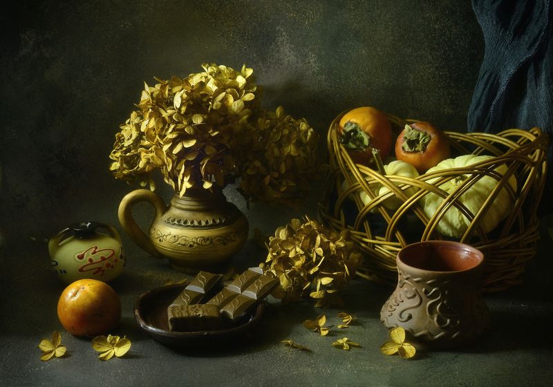 шоколад,цвет,гортензия,корзина,тыквы,хурма,осень Осенне-шоколадный..photo preview