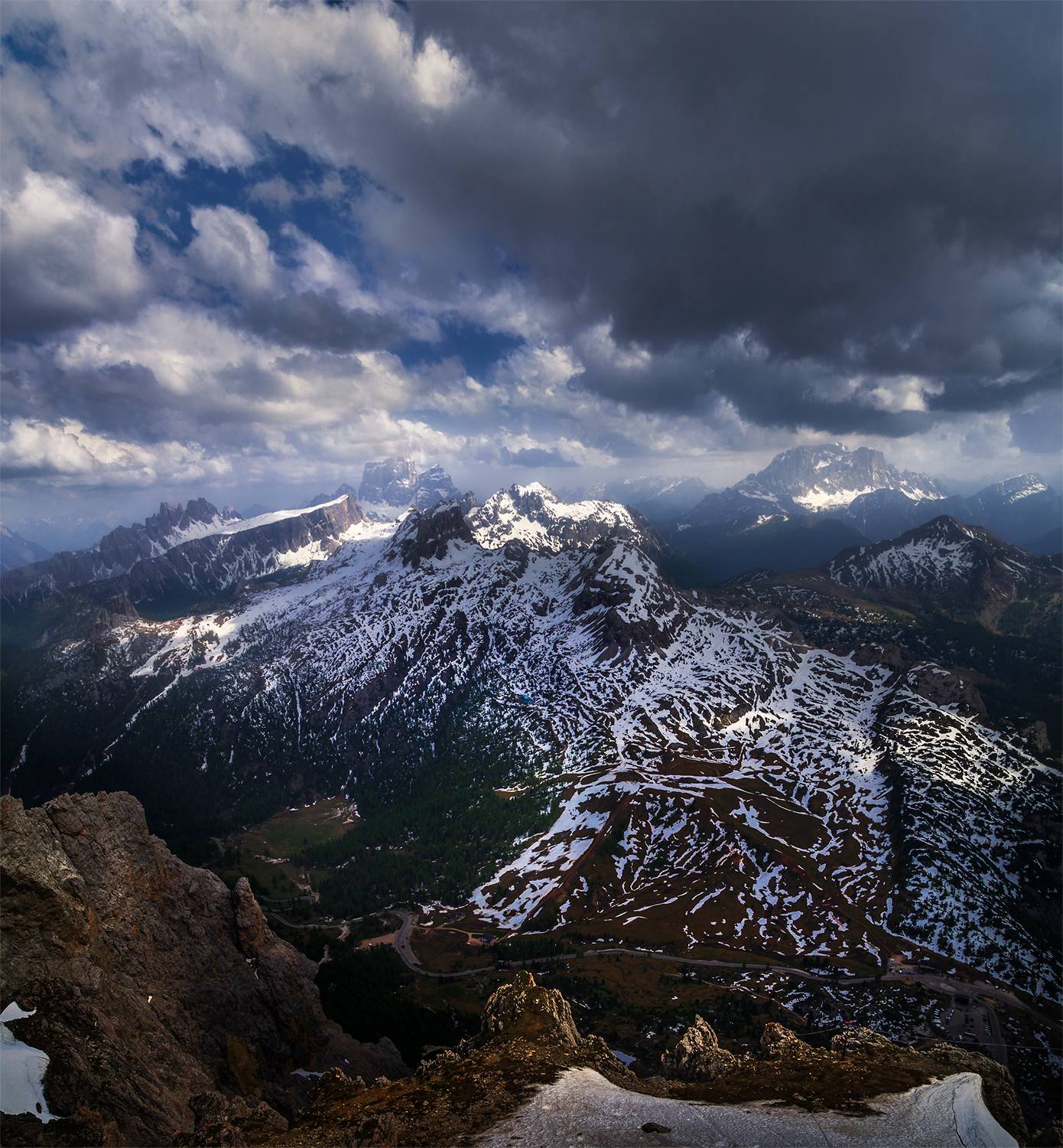 landscape, nature, scenery, spring, snow, ice, clouds, peak, peaks, hut, clouds, mountain, panorama, dolomiti, пейзаж, весна, горы, Александров Александър