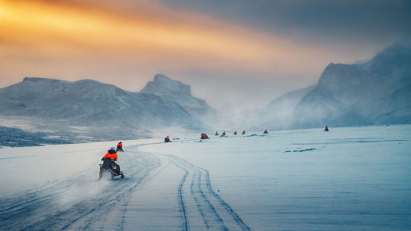 snowmobiling, iceland, winter, snow, mountains, landscape, Snowmobiling, Iceland  фото превью