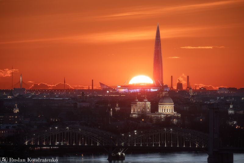 санкт-петербург, закат, лахта-центр, лахта, небоскреб, прострел, мост, финляндский железнодорожный мост, лавра, александро-невская лавра, композитная фотография, time blending Панорама Петербургаphoto preview
