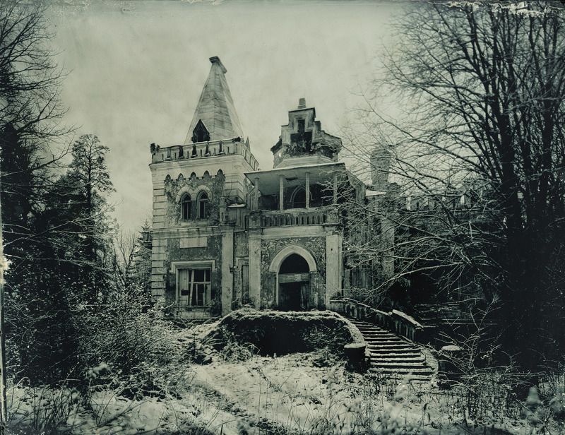 амбротип, коллодий, большой формат, 18х24, 18 на 24, ambrotipe, wet plate, collodion, monochrome, b&w, монохром, аналоговая фотография, аналог, large format, analog, усадьба, заброшенное, abandoned, super-angulon165mm, angulon165 Заброшенная усадьбаphoto preview