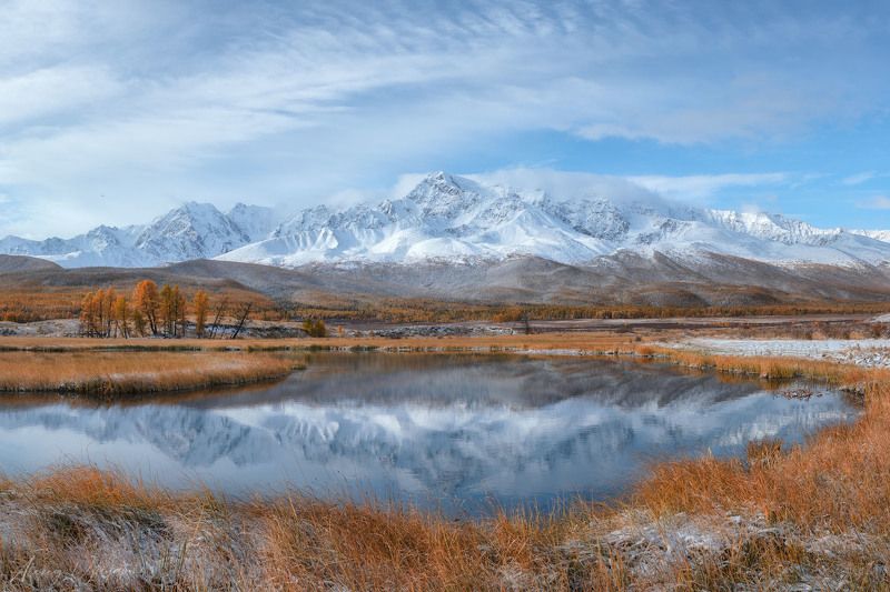 altay, autumn, lake, green, yellow, landscape, water, mirror Orange and bluephoto preview