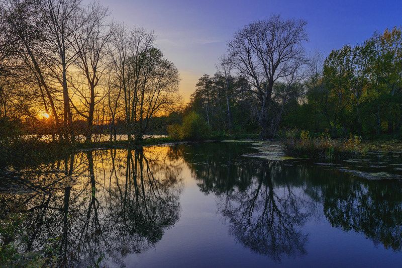 осень озеро закат Вечерело... фото превью