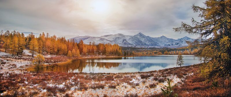 озеро, киделю, горы, алтай, улаган, осень, природа, пейзаж, лиственницы \