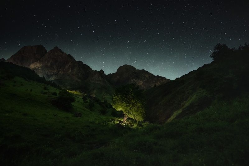 ингушетия, кавказ, горы, цей-ламский хребет, ночь, звезды Под Цей-Лоамским хребтомphoto preview