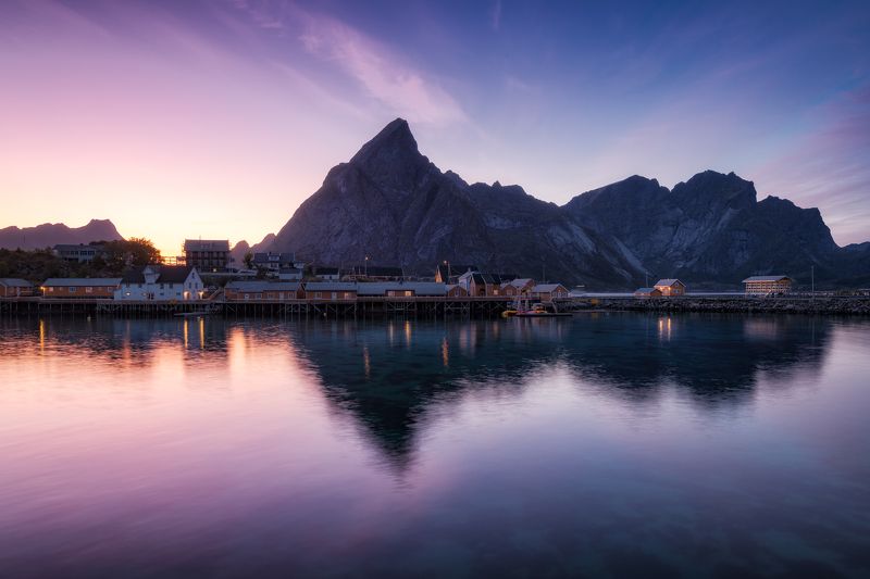 норвегия, лофотен, лофотенские острова, ночь, сумерки, синий час, хамнёй, скалы, север, фьорд, закат, бухта, norway, lofoten, lofoten islands, night, twilight, blue hour, hamnoy, bay, sunset Поздний вечер в Хамнёе / Late night at Hamnøyphoto preview