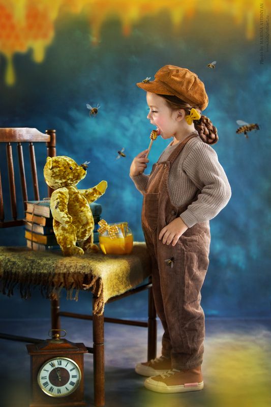 дети девочка мёд концептуальныйпортрет арт артпортрет семейнаяфотография ребёнок мишка медведь пчёлы цифроваяфотография портрет детскийпортрет Медовая историяphoto preview