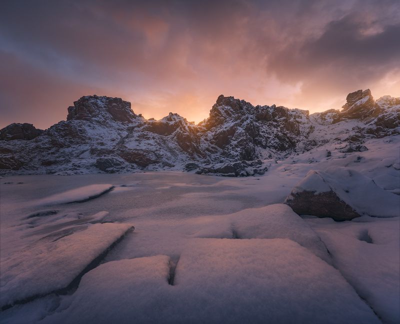 север, кольский, зима, териберка, закат, скалы, фототур Скалы Териберкиphoto preview