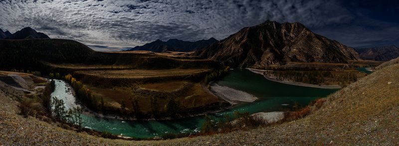 Алтай, Горный алтай, Горы, Катунь, Небо, Осень, Панорама, Сибирь, Чуя Чуй-Оозыphoto preview