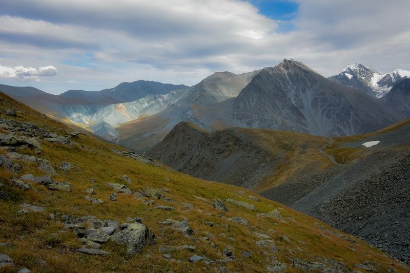 россия, горный алтай, лето,  пейзажи, долина, горы, лес, деревья, камни, кусты Долина Ярлу горный Алтайphoto preview