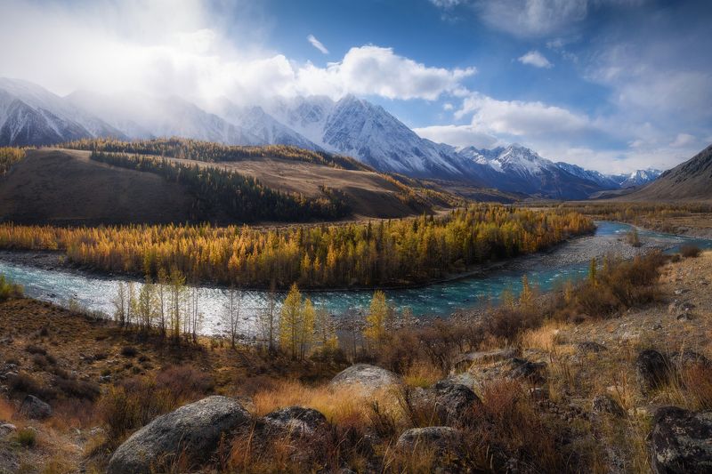 алтай, горный алтай, пейзажи алтая, кош-агачский район, горная река, золотая осень, горы, осенний алтай, горная тайга Улыбка Аргутаphoto preview