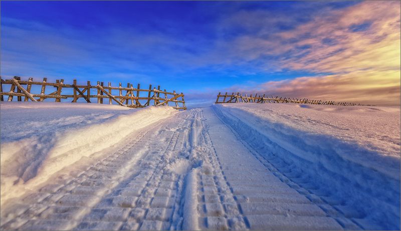 зима, снег, изгородь, пейзаж, свет, цвет, александр никитинский Зимняя дорожка...photo preview