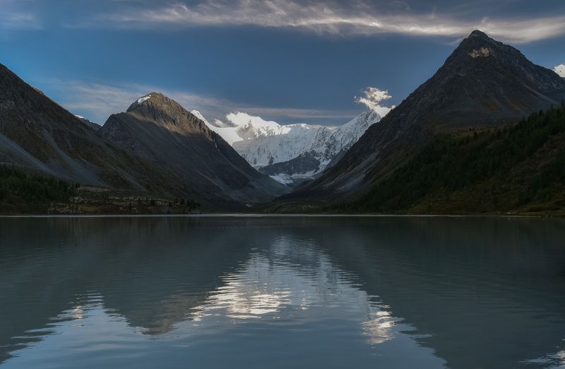 россия, алтай, горный алтай, осень, сентябрь, вечер, гора белуха, озеро аккем, горы Белуха и озеро Аккемphoto preview