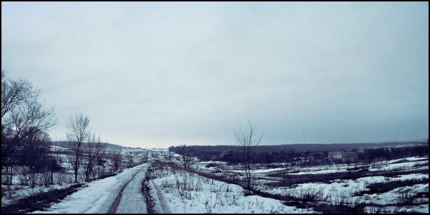 поле, лужи, снег, дома, tynez