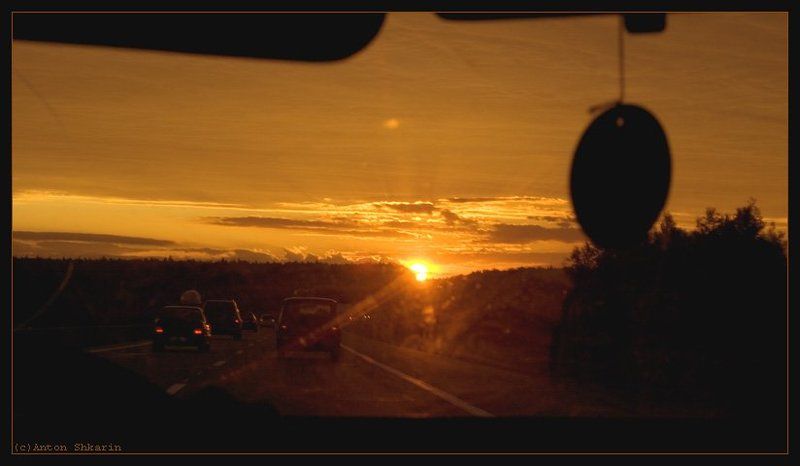 дорога, закат, машина вперед...photo preview