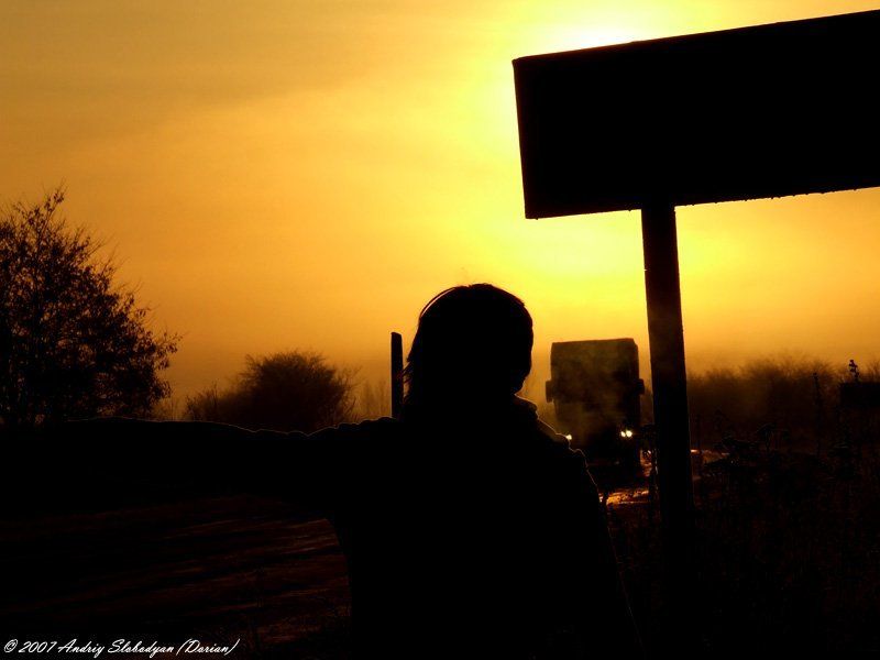 дорога, туман, девушка, автомобиль Автостопphoto preview