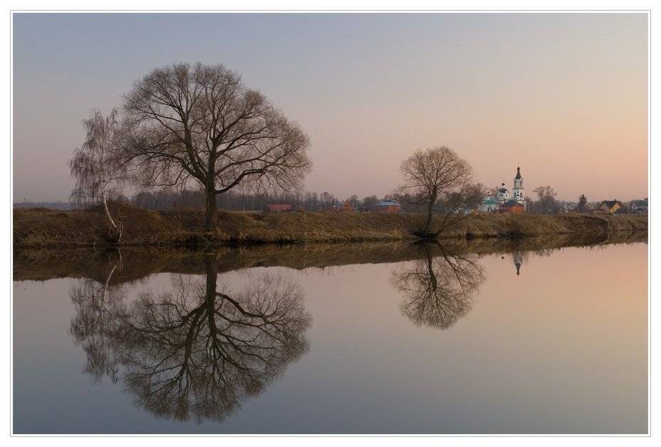 закат, речка, деревья, отражение, Евгений Гаганов