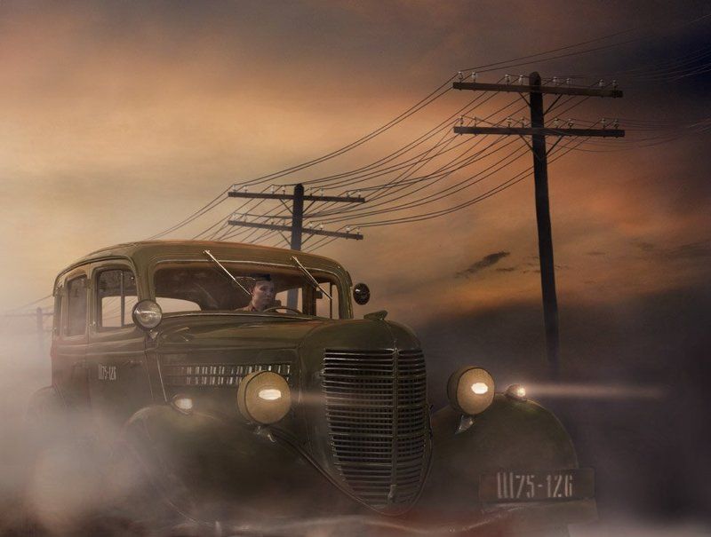 газ-м1, лекковой, автомобиль, столбы, провода, закат Газ 11-73 (зарисовка)photo preview