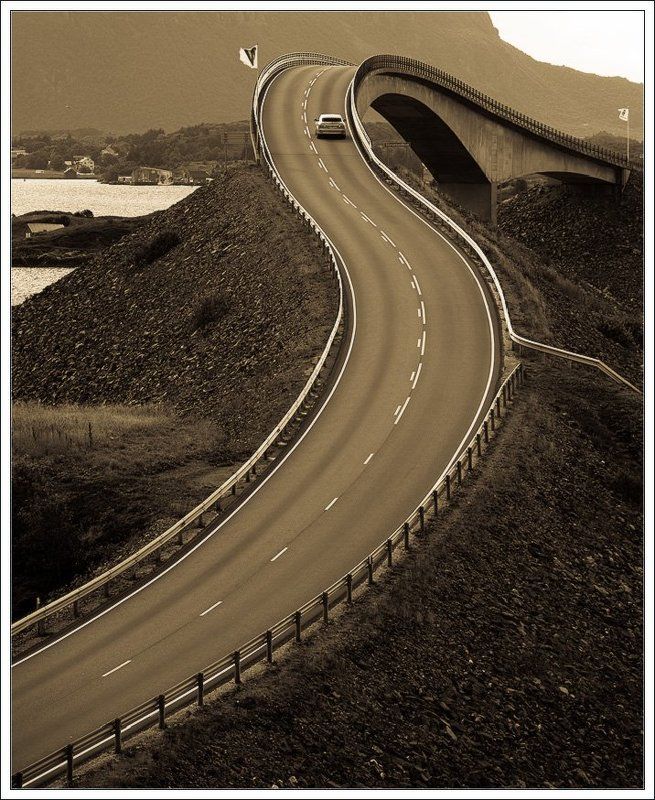 atlanterhavsveien, atlantic road, bridge, norway, storseisund bridge, Автобан, Автомобиль, Зигзаг, Монохром, мост, норвегия, Пейзаж, Поворот, Природа, Путешествия, северо-атлантическая дорога, Транспорт Bridgephoto preview