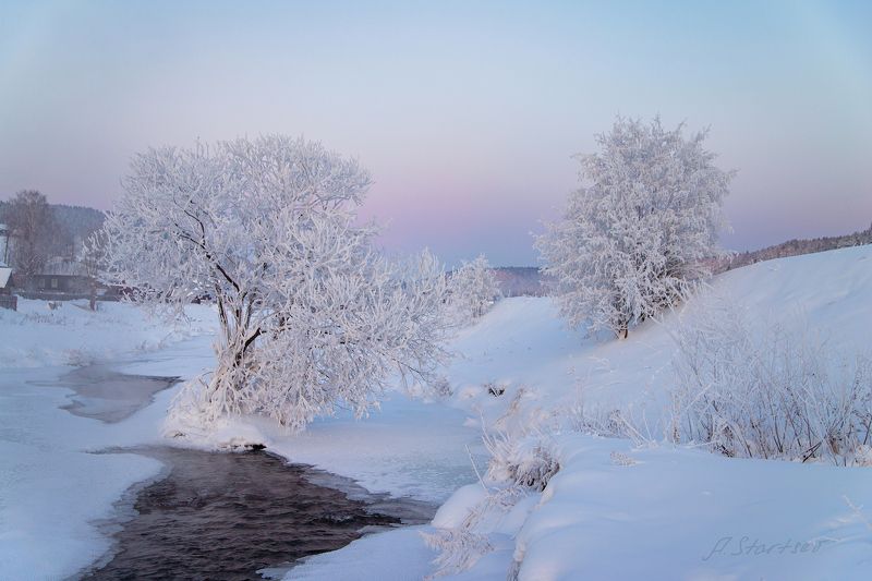 зима, иней, вечер, Кын Морозный вечер в селе Кын-Заводphoto preview