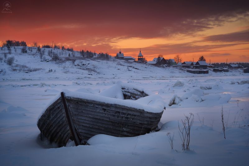 кольский, мурманская, ковда, фототур на кольский, тур по мурманской Закат с лодкой фото превью