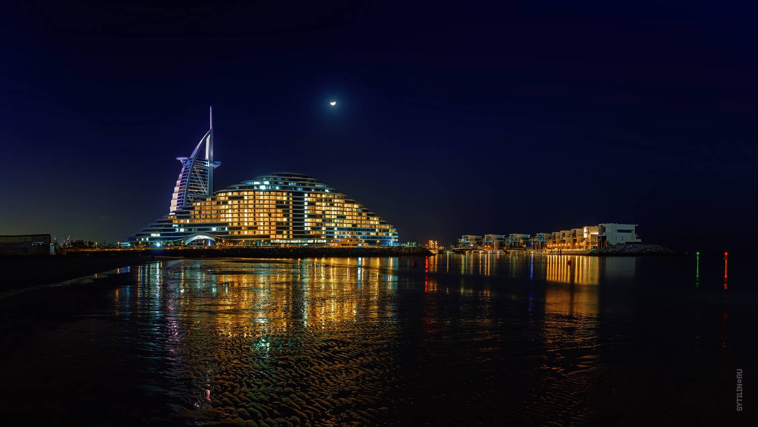 панорама, ночь, hotel, парус, отель, ночной, дубай, отдых, burj al arab hotel, jumeirah beach hotel, дубай, объединенные арабские эмираты, оаэ, dubai, uae, бурдж-эль-араб, джумейра-бич-отель, побережье, персидский залив, пляж, песок, песчаный, путешествие, Сытилин Павел