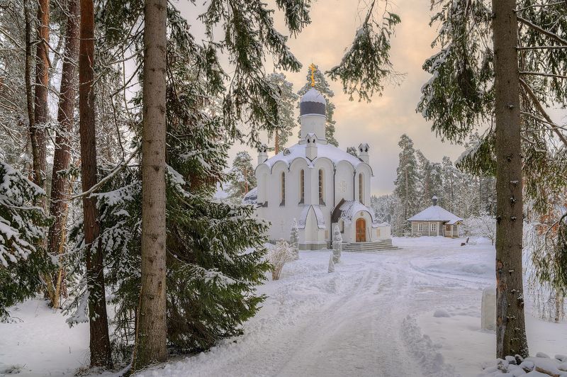 зима, озеро, остров, монастырь ,часовня, церковь photo preview