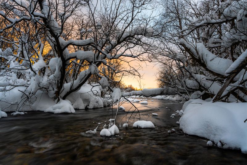 river, sunset, winter Sunset by the river wayphoto preview