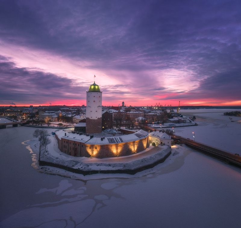 выборг, рассвет, башня, олафа, зима, дрон Выборг. Башня Олафа фото превью