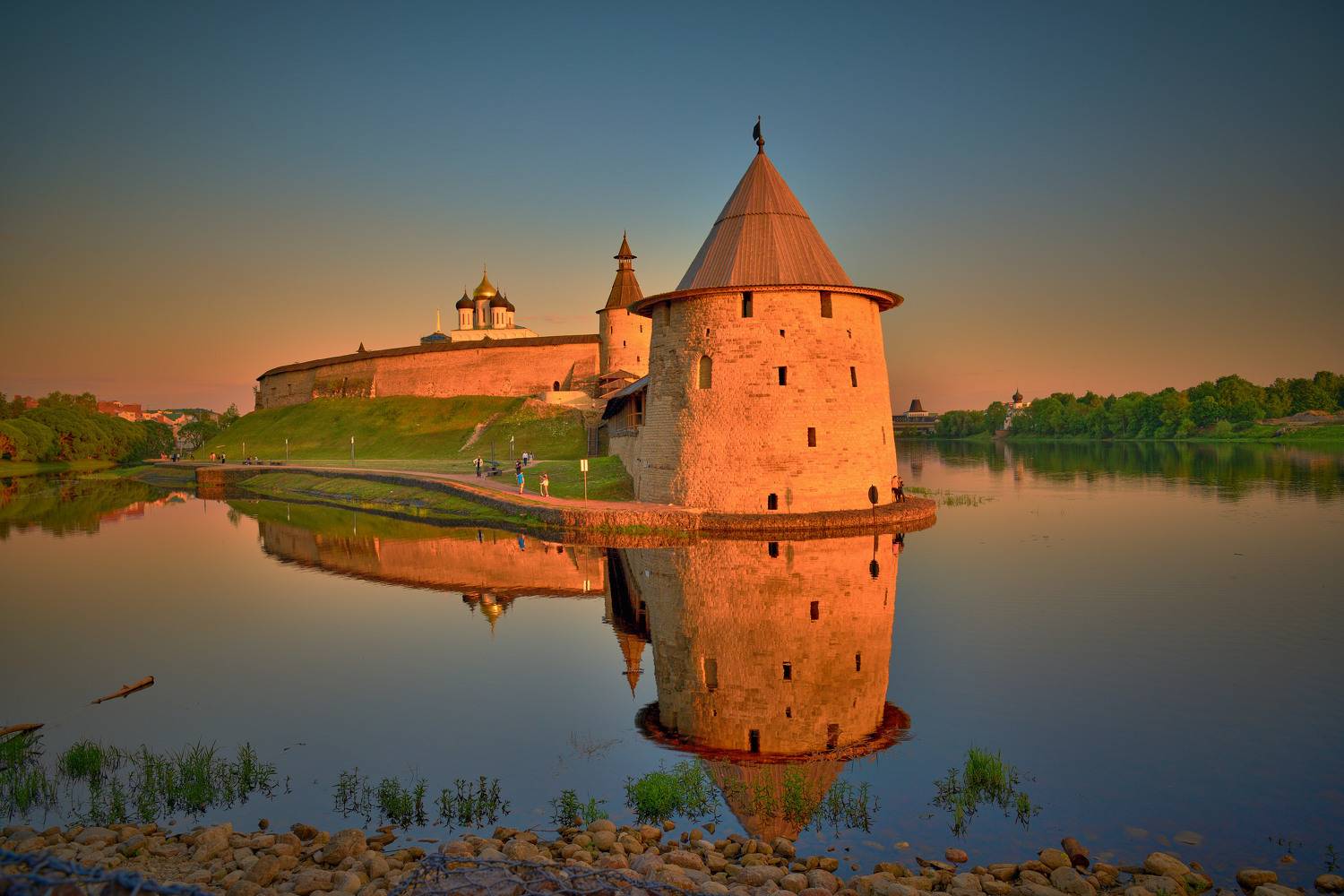 псков, кром, отражение, река, пскова, башня, кремль,, Байдуков Александр