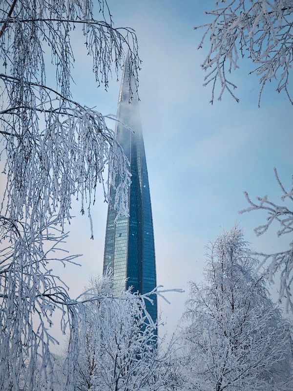 санкт-петербург, парк 300-летия спб, газпром, мороз, башня, иней, Петербургский разговорник: сосуляphoto preview