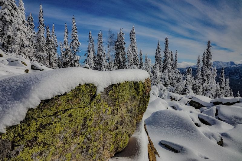 россия, хакасия, зима, кузнецкий алатау, горы, ели, снег, курумник, камни Зима на Поднебесных Зубьяхphoto preview