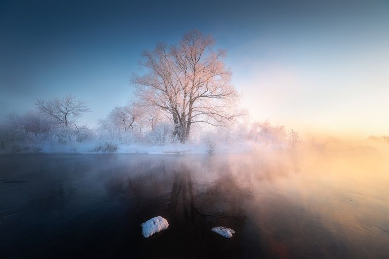 алтайский край, советский район, сетовка, зимний пейзаж, зимний рассвет, рассвет, туман, парящая река Равновесие фото превью