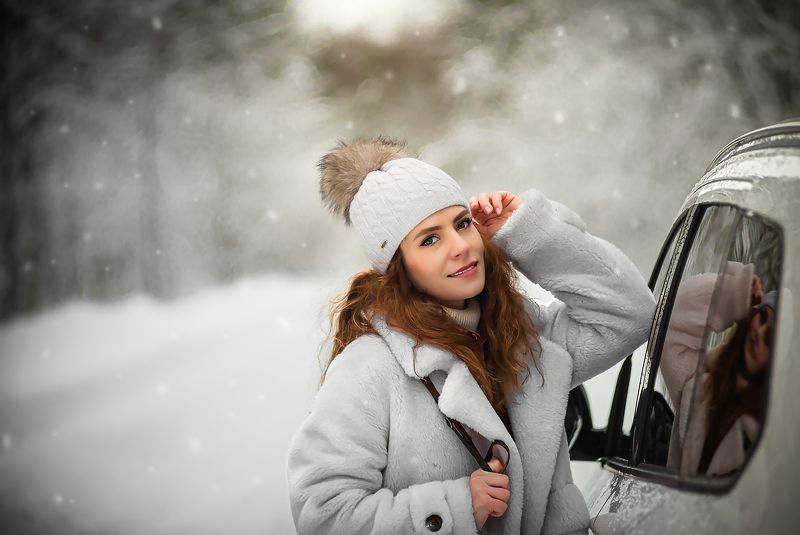 снег, девушка, зима, дорога Зимний деньphoto preview