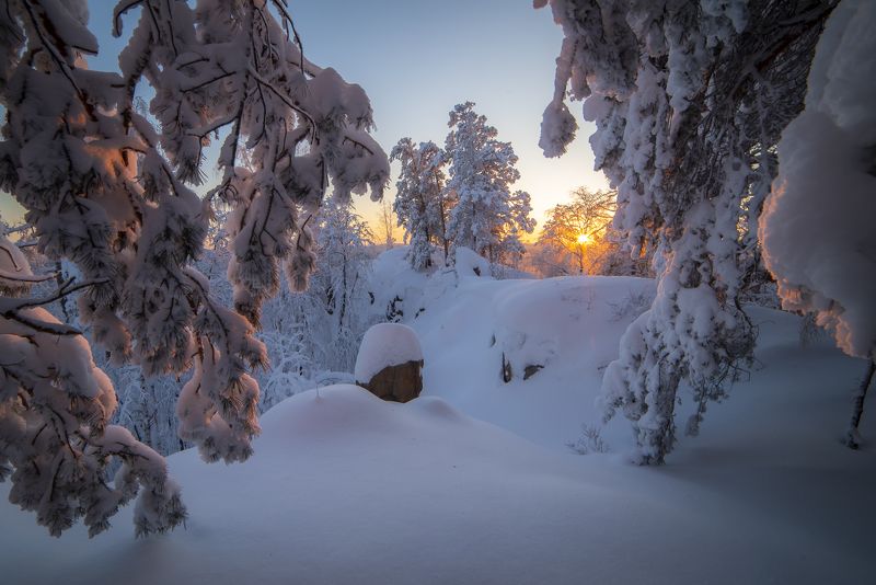 зима, снег, закат, урал, солнце, горы Морозный закатphoto preview