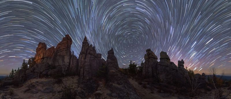звездные треки, ночь, приморье, дальний восток, скалы, панорама Головокружительная ночьphoto preview